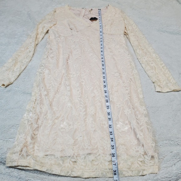 NWT Pinkblush Cream Lace Romantic Occasion Long Sleeve Neutral Stretch Dress‎ XL - Picture 6 of 8